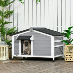 Pawhut Wooden Dog Kennel For Outside 97L X 72W X 65Hcm, Grey