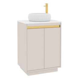 Royal Bathrooms Orion 600mm Warm Taupe Floor Standing Plain White Countertop Vanity Unit 2 Door With Milan Basin & Brushed Brass Accent Trim - thumbnail 6
