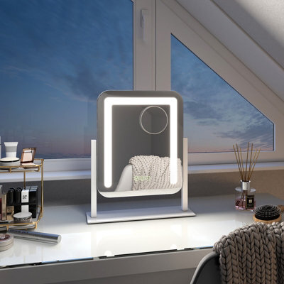Emke Hollywood Vanity Led Mirror With 7X Magnifier, 3 Color Lighting, Rotation, Adjust Brightness, 30X23Cm, White - image 1