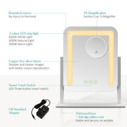 Emke Hollywood Vanity Led Mirror With 7X Magnifier, 3 Color Lighting, Rotation, Adjust Brightness, 30X23Cm, White - thumbnail 4