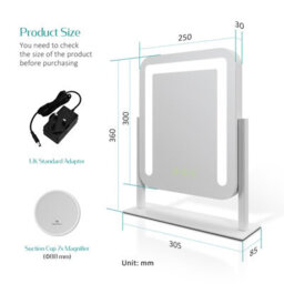 Emke Hollywood Vanity Led Mirror With 7X Magnifier, 3 Color Lighting, Rotation, Adjust Brightness, 30X23Cm, White - thumbnail 5