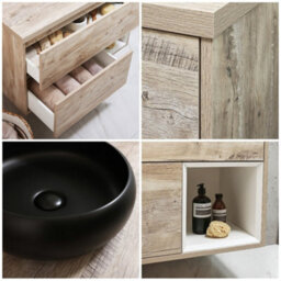 Homestylestore Light Oak 1000mm Wall Hung Bathroom Vanity Unit With Round Countertop Basin And Graphite Basin - thumbnail 2