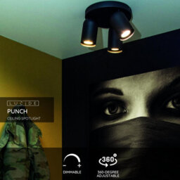 Lucide Punch Classic Ceiling Spotlight 21Cm - 3Xgu10 - Black - thumbnail 2
