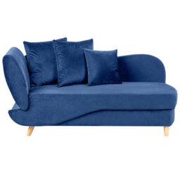 Beliani Left-Hand Chaise Longue Meri Velvet Navy Blue With Storage
