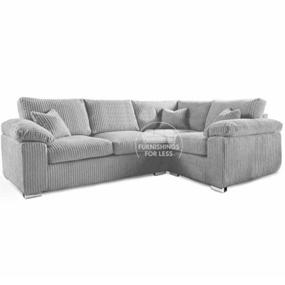 Furnishings For Less UK Delta Large Silver 4 Seater Corner Sofa Right Hand Facing Jumbo Cord L Shape