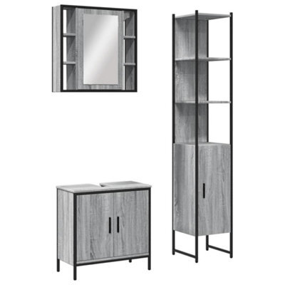 Berkfield Stylish 3 Piece Bathroom Cabinet Set Grey Sonoma Engineered Wood