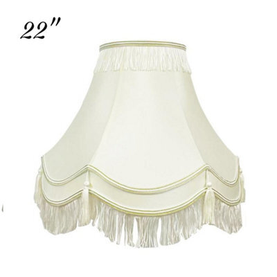 Handmade Victorian Cream Silk Lampshade Double Scallop Gold Trim Tassels 22 Inch - image 1