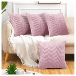 Ameha Pink Embossed Velvet Cushion Cover Pack Of 4, Soft Anti Allergic Zip Closure, 18X18 Inch - thumbnail 9