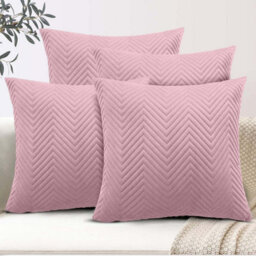 Ameha Pink Embossed Velvet Cushion Cover Pack Of 4, Soft Anti Allergic Zip Closure, 18X18 Inch - thumbnail 8