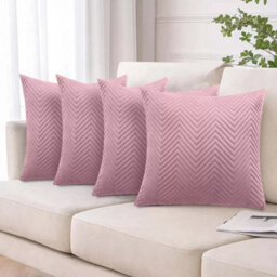 Ameha Pink Embossed Velvet Cushion Cover Pack Of 4, Soft Anti Allergic Zip Closure, 18X18 Inch