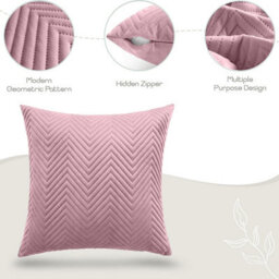 Ameha Pink Embossed Velvet Cushion Cover Pack Of 4, Soft Anti Allergic Zip Closure, 18X18 Inch - thumbnail 5