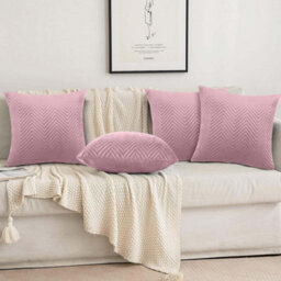 Ameha Pink Embossed Velvet Cushion Cover Pack Of 4, Soft Anti Allergic Zip Closure, 18X18 Inch - thumbnail 4