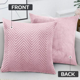 Ameha Pink Embossed Velvet Cushion Cover Pack Of 4, Soft Anti Allergic Zip Closure, 18X18 Inch - thumbnail 3
