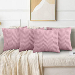 Ameha Pink Embossed Velvet Cushion Cover Pack Of 4, Soft Anti Allergic Zip Closure, 18X18 Inch - thumbnail 7