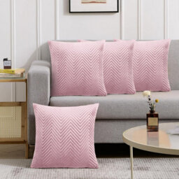 Ameha Pink Embossed Velvet Cushion Cover Pack Of 4, Soft Anti Allergic Zip Closure, 18X18 Inch - thumbnail 6