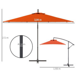 Outsunny 3 M Cantilever Parasol With Cross Base, Crank Handle, Orange - thumbnail 3