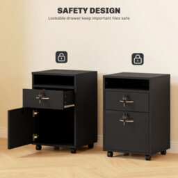 Homcom 60Cm Filing Cabinet With Drawers And Open Shelf, Black - thumbnail 7