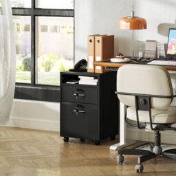 Homcom 60Cm Filing Cabinet With Drawers And Open Shelf, Black - thumbnail 9