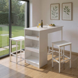 3Pcs Bar Table Stools Set Side Storage Shelf Furniture - thumbnail 5