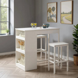 3Pcs Bar Table Stools Set Side Storage Shelf Furniture - thumbnail 4
