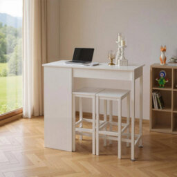 3Pcs Bar Table Stools Set Side Storage Shelf Furniture - thumbnail 3