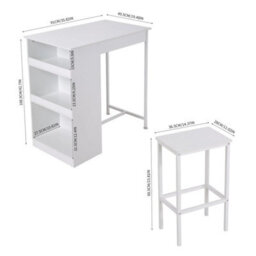3Pcs Bar Table Stools Set Side Storage Shelf Furniture - thumbnail 2