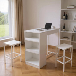 3Pcs Bar Table Stools Set Side Storage Shelf Furniture - thumbnail 6