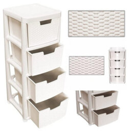 Storm Trading Group Cream 4 Drawer Modular Rattan Storage Tower Unit For Home & Office - thumbnail 3