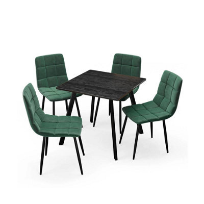Urbn-Living Urbnliving 80Cm Black Wood Square Table With 4 Green Velvet Chairs - image 1