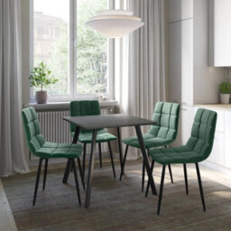 Urbn-Living Urbnliving 80Cm Black Wood Square Table With 4 Green Velvet Chairs - thumbnail 3