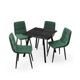 Urbn-Living Urbnliving 80Cm Black Wood Square Table With 4 Green Velvet Chairs - thumbnail 1