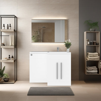 Rinse Bathrooms 1100mm L Shape Rh Vanity Unit Gloss White Painting Sink Unit & Btw Toilet Unit - Flat Packed - image 1