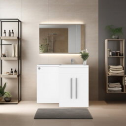 Rinse Bathrooms 1100mm L Shape Rh Vanity Unit Gloss White Painting Sink Unit & Btw Toilet Unit - Flat Packed