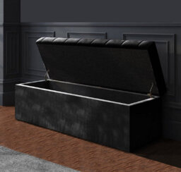 90Cm Sd Ottoman Storage Box, Black Velvet Upholstered Chesterfield Storage Ottoman Box - thumbnail 2