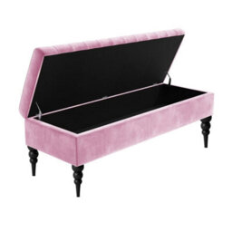 90Cm Sierra Striped Ottoman Storage Bench With Black Turned Wooden Legs - Pink Plush Velvet Upholstered Shoes Bench - thumbnail 2