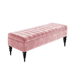 90Cm Sierra Striped Ottoman Storage Bench With Black Turned Wooden Legs - Pink Plush Velvet Upholstered Shoes Bench