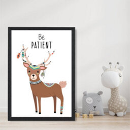 Artze Wall Art Be Patient Deer Tribal Animal Quote Art Print With Black Frame Size: A4 - thumbnail 2