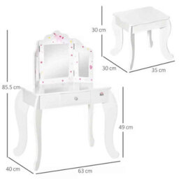 Girls Dressing Table With Mirror Or Stool 63L X 40W X 85.5H - thumbnail 2
