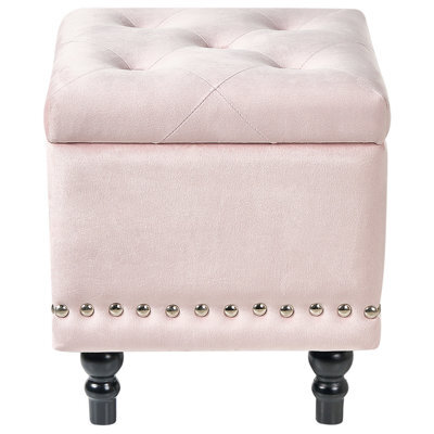 Wyld And Coco Pastel Pink Velvet Button-Tufted Square Footstool With Hidden Storage, W37 X D37 X H40Cm - image 1