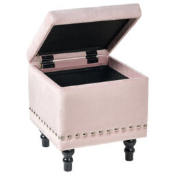 Wyld And Coco Pastel Pink Velvet Button-Tufted Square Footstool With Hidden Storage, W37 X D37 X H40Cm - thumbnail 5