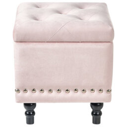 Wyld And Coco Pastel Pink Velvet Button-Tufted Square Footstool With Hidden Storage, W37 X D37 X H40Cm - thumbnail 1