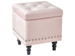 Wyld And Coco Pastel Pink Velvet Button-Tufted Square Footstool With Hidden Storage, W37 X D37 X H40Cm - thumbnail 3