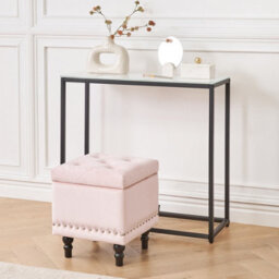 Wyld And Coco Pastel Pink Velvet Button-Tufted Square Footstool With Hidden Storage, W37 X D37 X H40Cm - thumbnail 2
