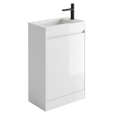 Plum&clay Rigel Gloss White Floor Standing Cloakroom Vanity Unit With Resin Basin (W)55Cm (H)87Cm - image 1