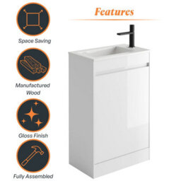Plum&clay Rigel Gloss White Floor Standing Cloakroom Vanity Unit With Resin Basin (W)55Cm (H)87Cm - thumbnail 7