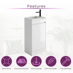 Plum&clay Rigel Gloss White Floor Standing Cloakroom Vanity Unit With Resin Basin (W)55Cm (H)87Cm - thumbnail 3