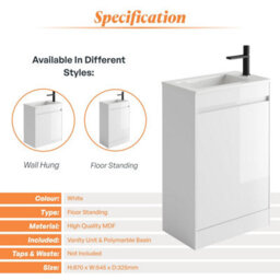 Plum&clay Rigel Gloss White Floor Standing Cloakroom Vanity Unit With Resin Basin (W)55Cm (H)87Cm - thumbnail 6