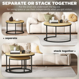 Wyld Haus Mova Set Of 2 Light Natural Wood-Effect Nesting Tables - Round Matt Mdf Tops, Steel Hairpin Legs - thumbnail 5