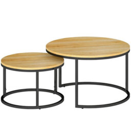 Wyld Haus Mova Set Of 2 Light Natural Wood-Effect Nesting Tables - Round Matt Mdf Tops, Steel Hairpin Legs - thumbnail 2