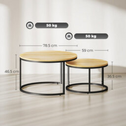 Wyld Haus Mova Set Of 2 Light Natural Wood-Effect Nesting Tables - Round Matt Mdf Tops, Steel Hairpin Legs - thumbnail 3